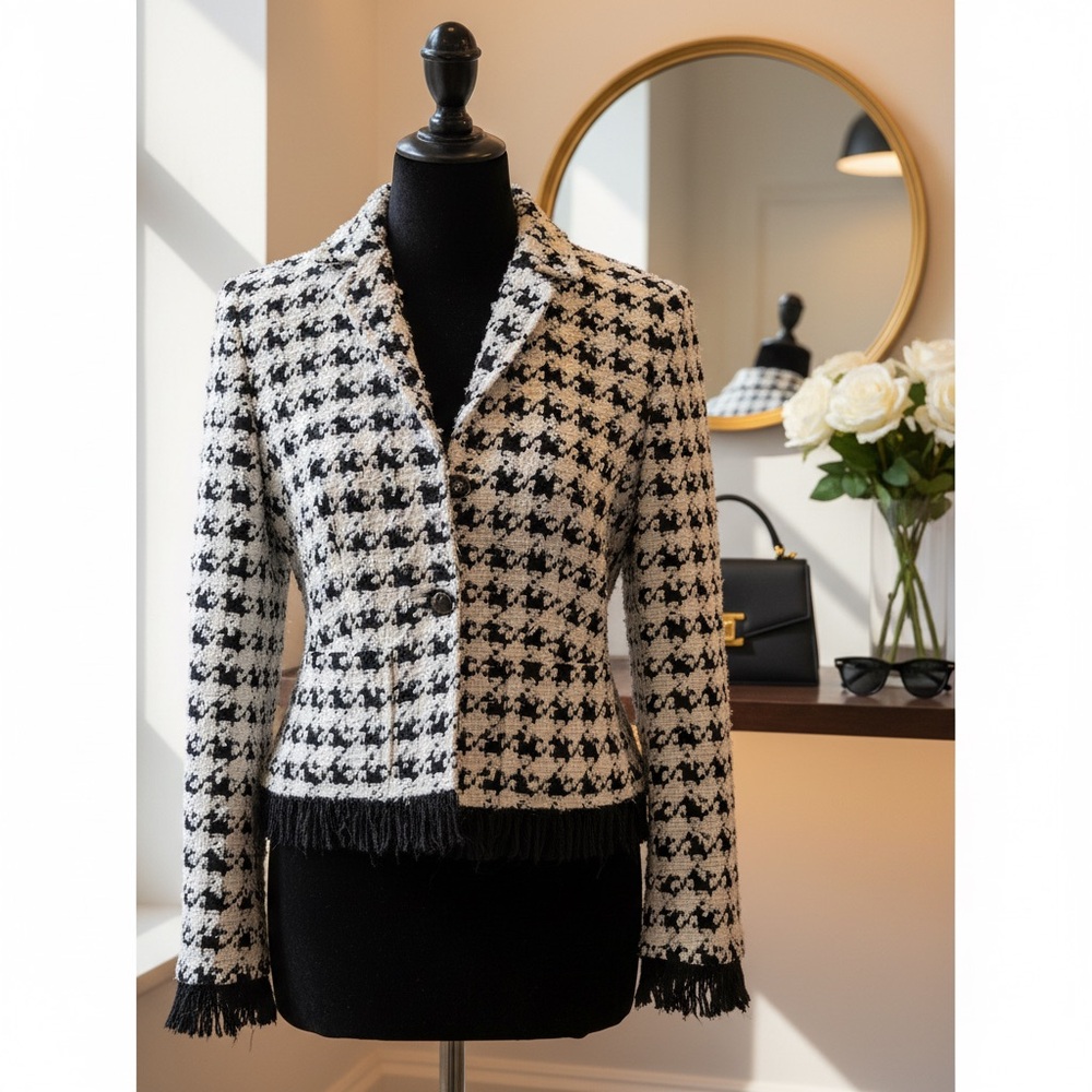 Escada Black and White Houndstooth Blazer
